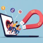 An illustration of a large magnet with a "$0" symbol attracting a crowd of people towards a laptop.