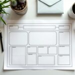 A blueprint-style drawing of a webpage, with sections labeled "Headline," "Bullet Points," and "Call-to-Action.