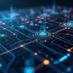 A sleek, futuristic data dashboard showing data flowing from various sources into profit and loss charts.