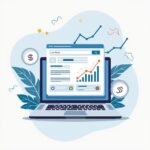 Laptop screen showing SEO graphs, keyword tags, and rising traffic charts, representing organic CPA traffic from search engines