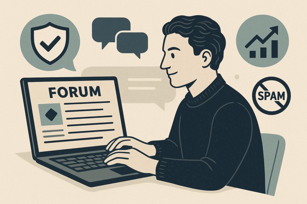 Marketer engaging on niche forums to drive tarForum marketing remains a powerful free traffic strategy for CPA campaigns.geted traffic to CPA offers