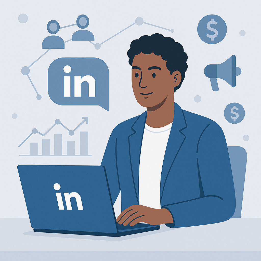 Professional using LinkedIn to generate high-ticket CPA leads through networking and content marketing
